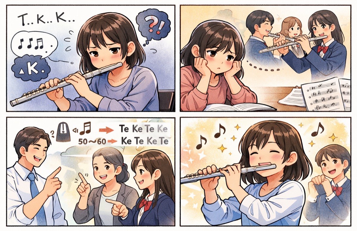 フルートのダブルタンギング練習法|段階的に鍛えて速いフレーズを確実にものにする