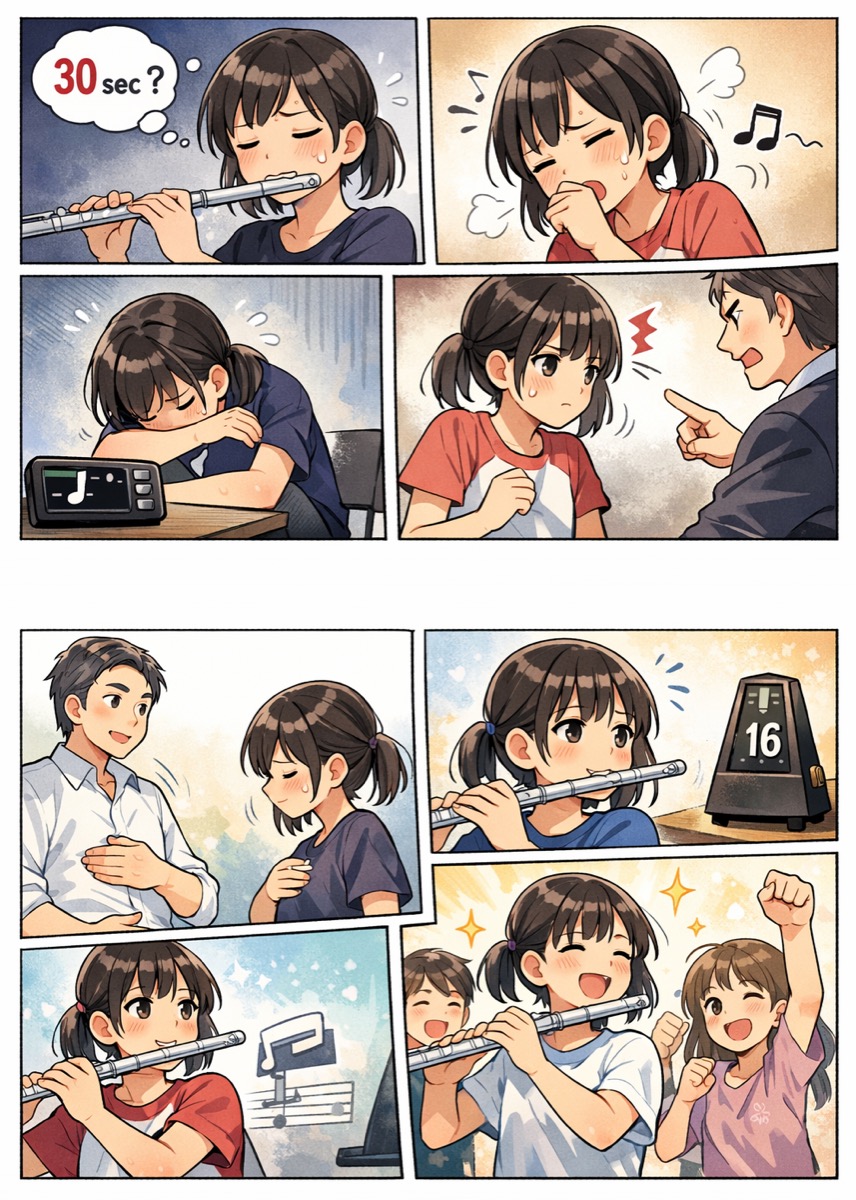 フルートのロングトーンは何秒続ければいいのか|BPM60で16拍を目指す効果的な練習時間の目安